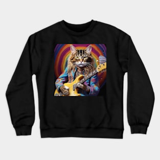 A Hippy Cat Playing Guitar Crewneck Sweatshirt